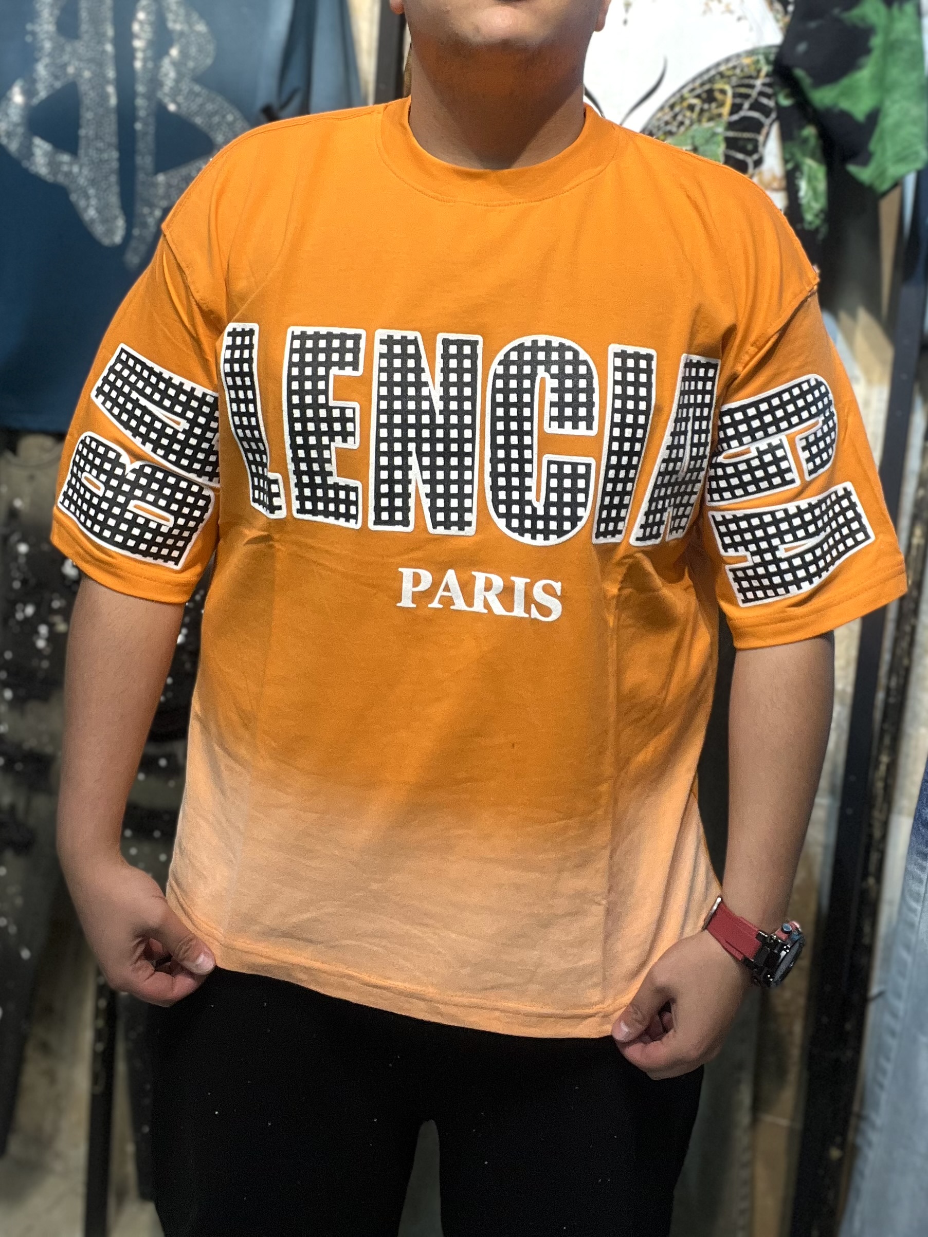 تیشرت مردانه قواره باکسی بالنسیاگا رنگ نارنجی