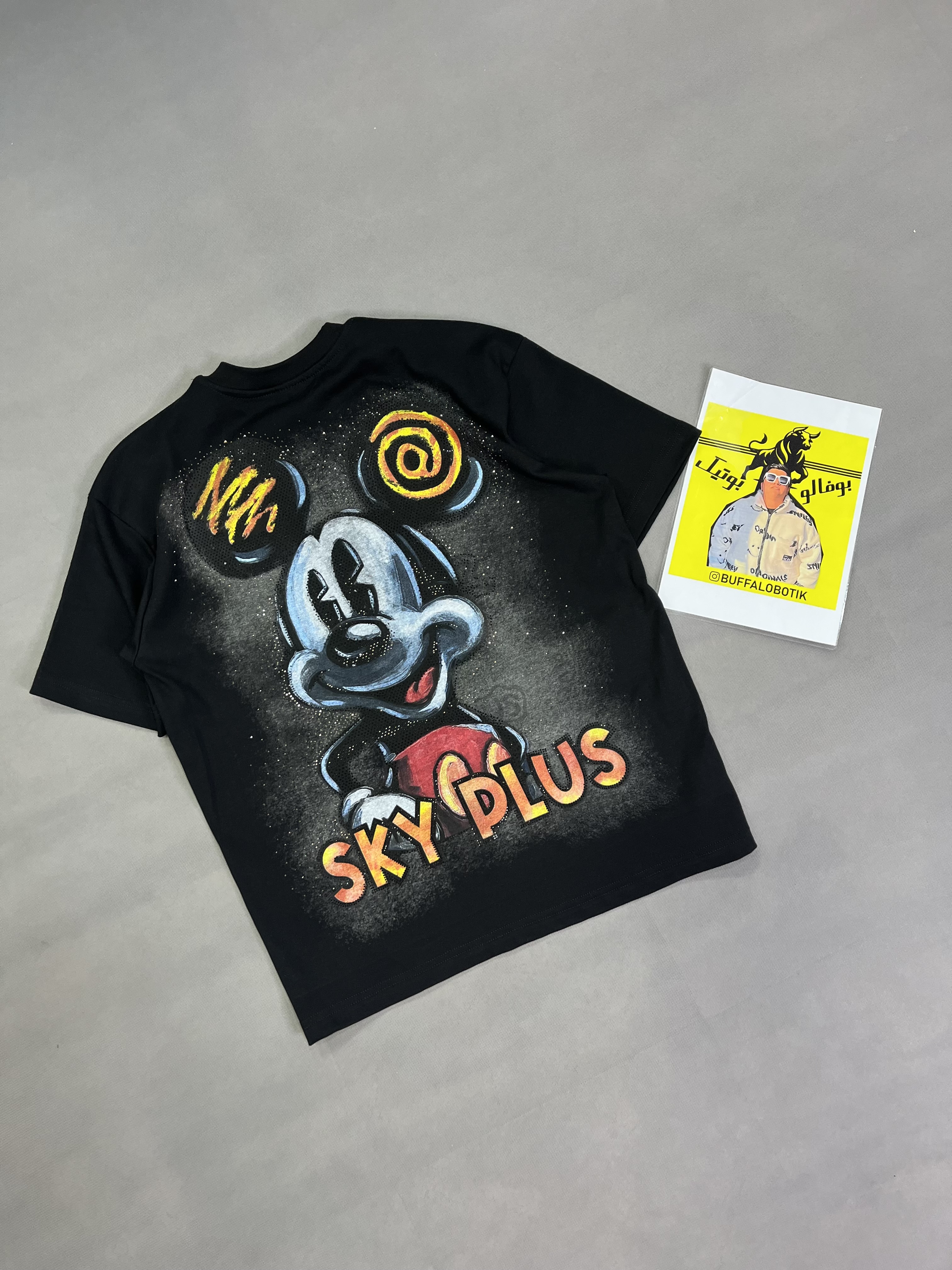 تیشرت مردانه وارداتی فول نگین میکی موس تیشرت مشکی