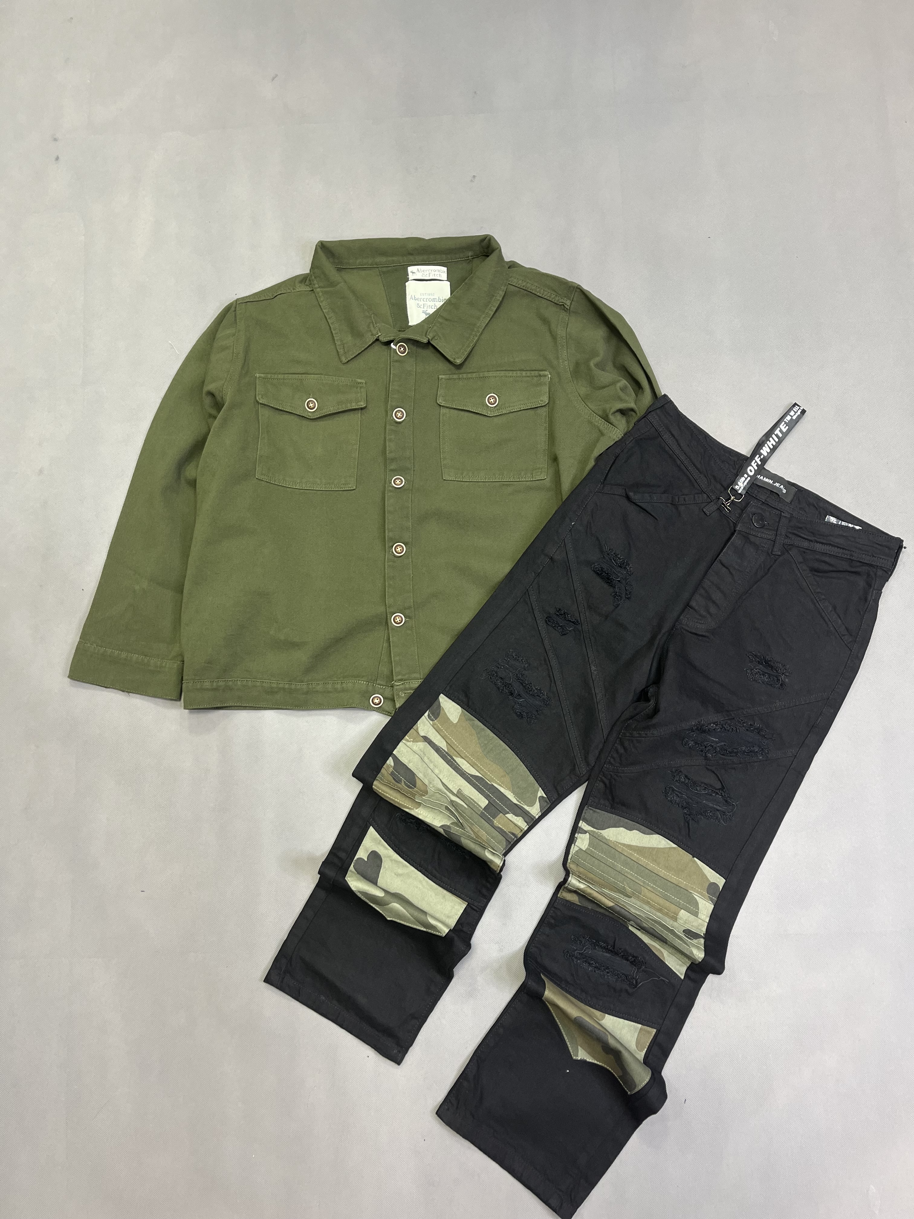 کت جین وارداتی رنگ سبز قواره باکسی مردانه و زنانه UNISEX